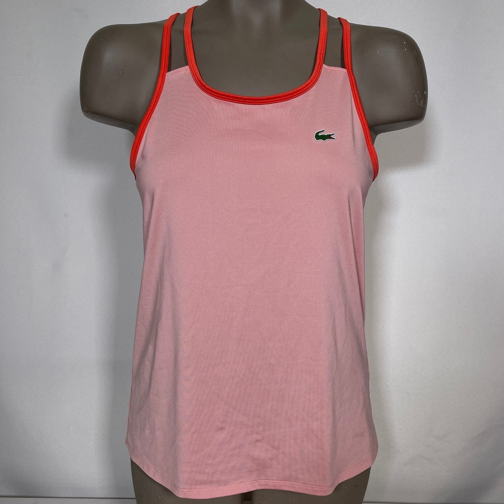 Lacoste Sport Pink Orange Mesh Racerback Tennis Tank Top Women's Sz 40
